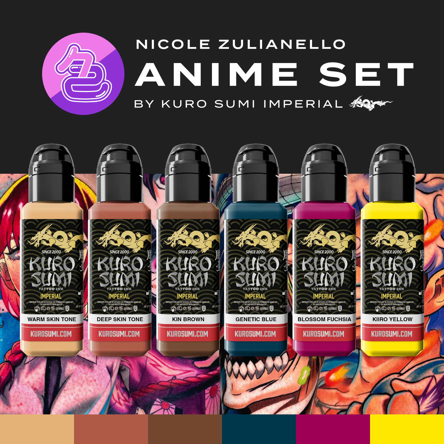 Kuro Sumi Imperial Tattoo Ink - Nicole Zulianello Anime Set 6 x 44 ml